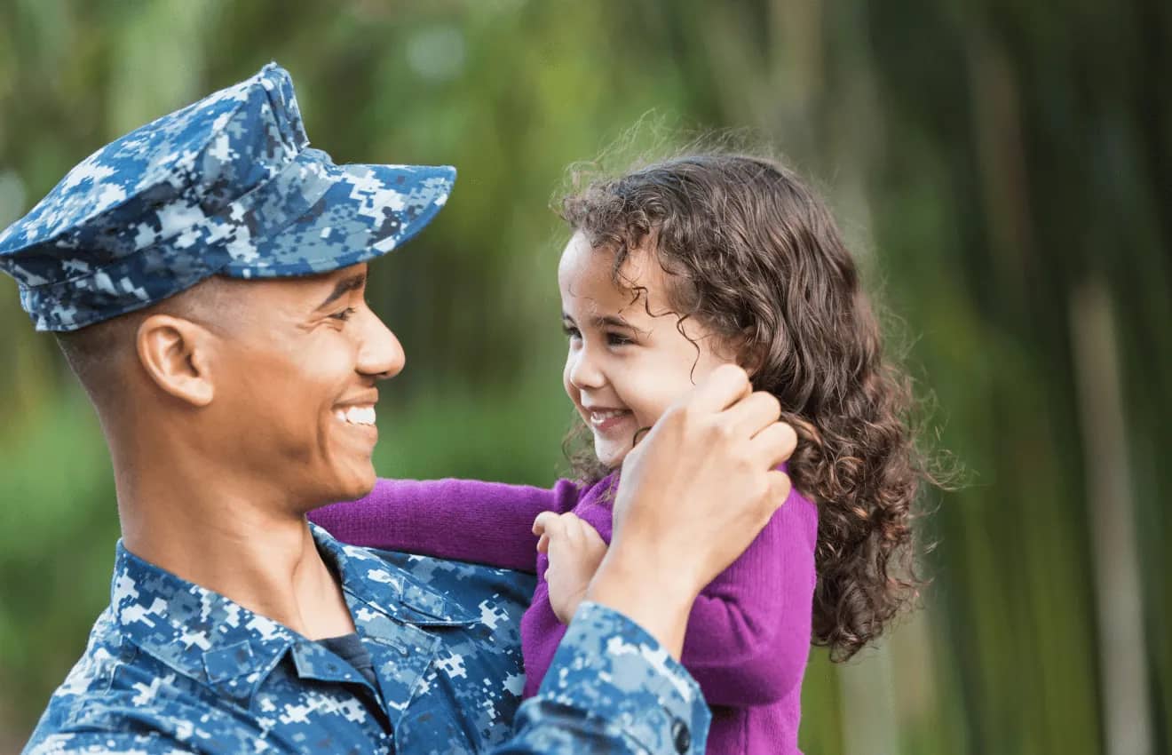 Military father with his daughter: Best Neighborhoods for Military Families in Virginia Beach