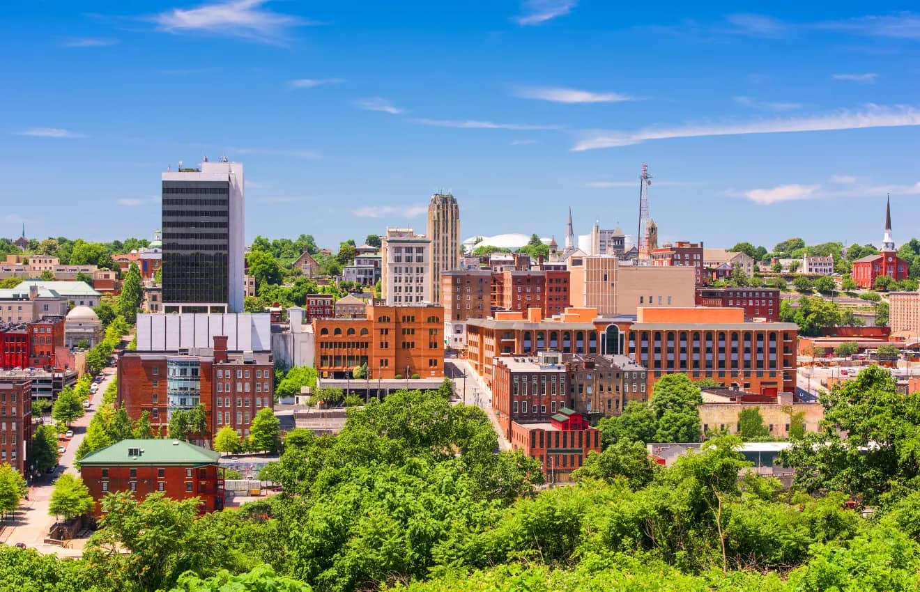 Lynchburg, VA downtown skyline - Affordable Places to Live in Virginia