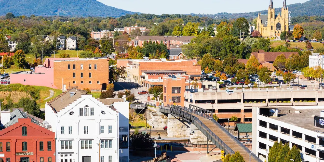 High angle view of Roanoke - Affordable Places to Live in Virginia