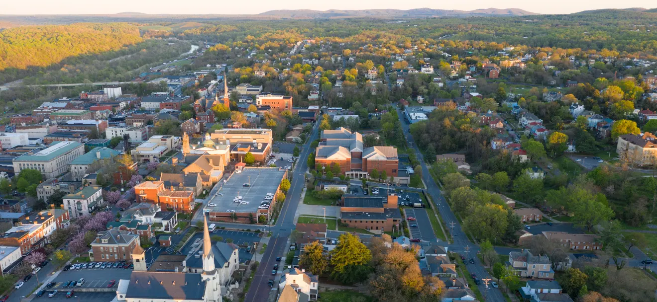 Aerial view of a beautiful neighborhood: real estate bargains in Virginia Beach